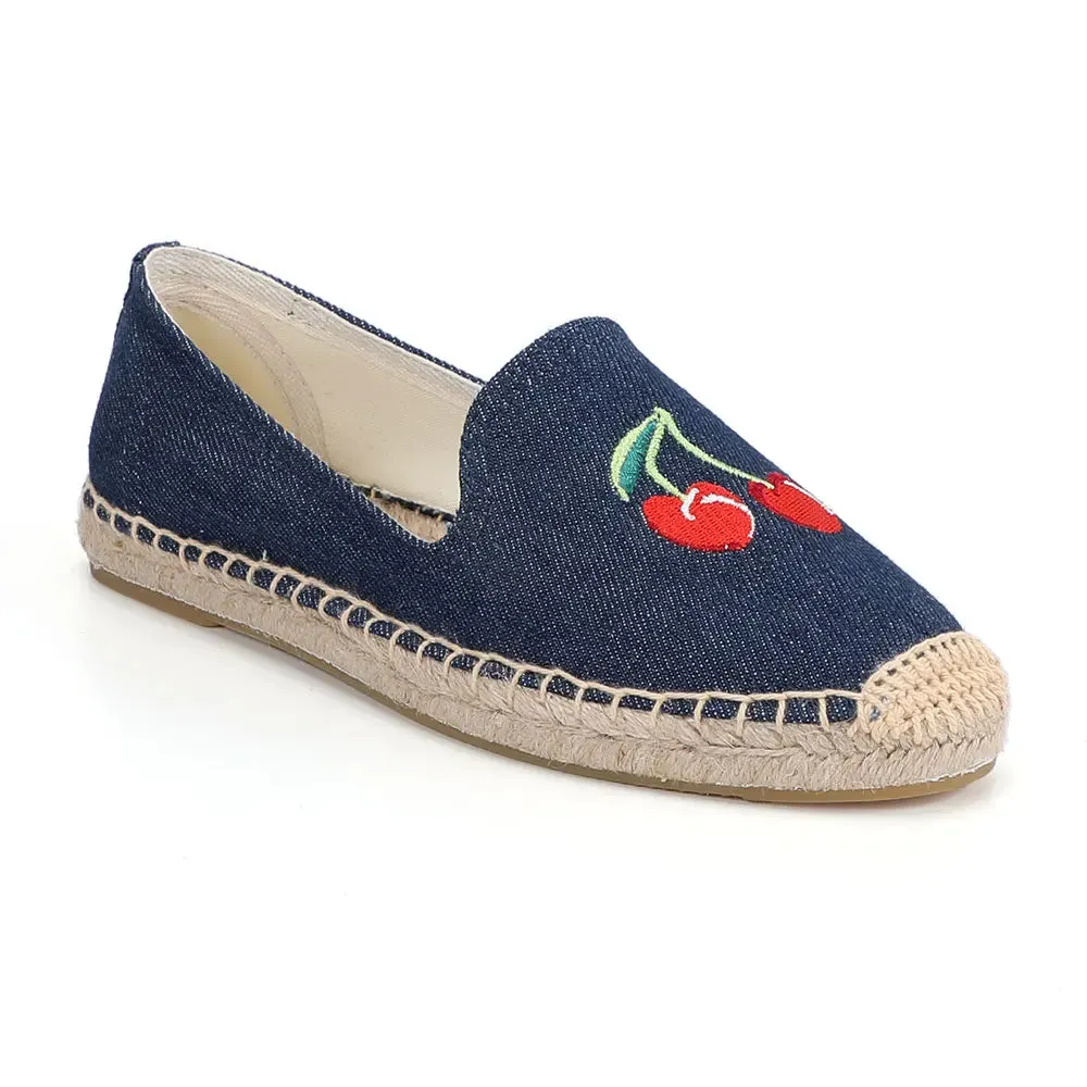 Oxfords Vs Loafers Cherry Embroidery Denim Espadrille Loafers