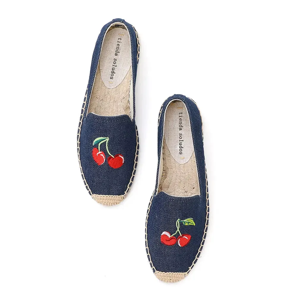 Cherry Embroidery Denim Espadrille Loafers Elias Loafers