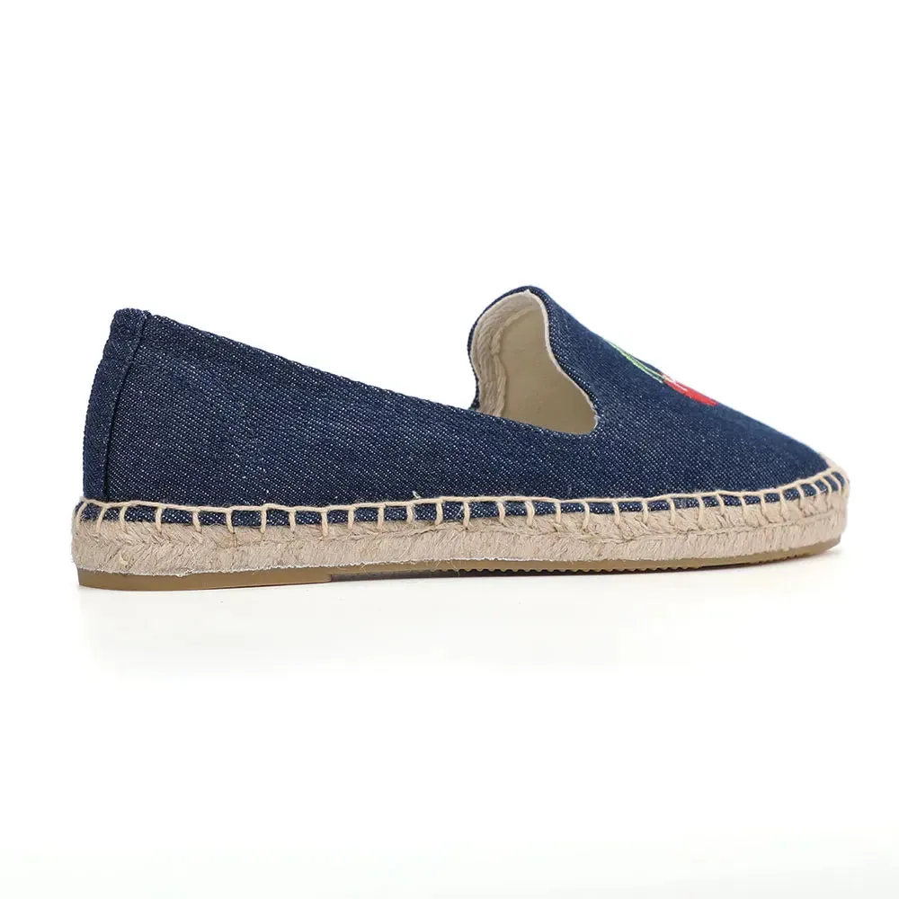 Alden Loafers Cherry Embroidery Denim Espadrille Loafers
