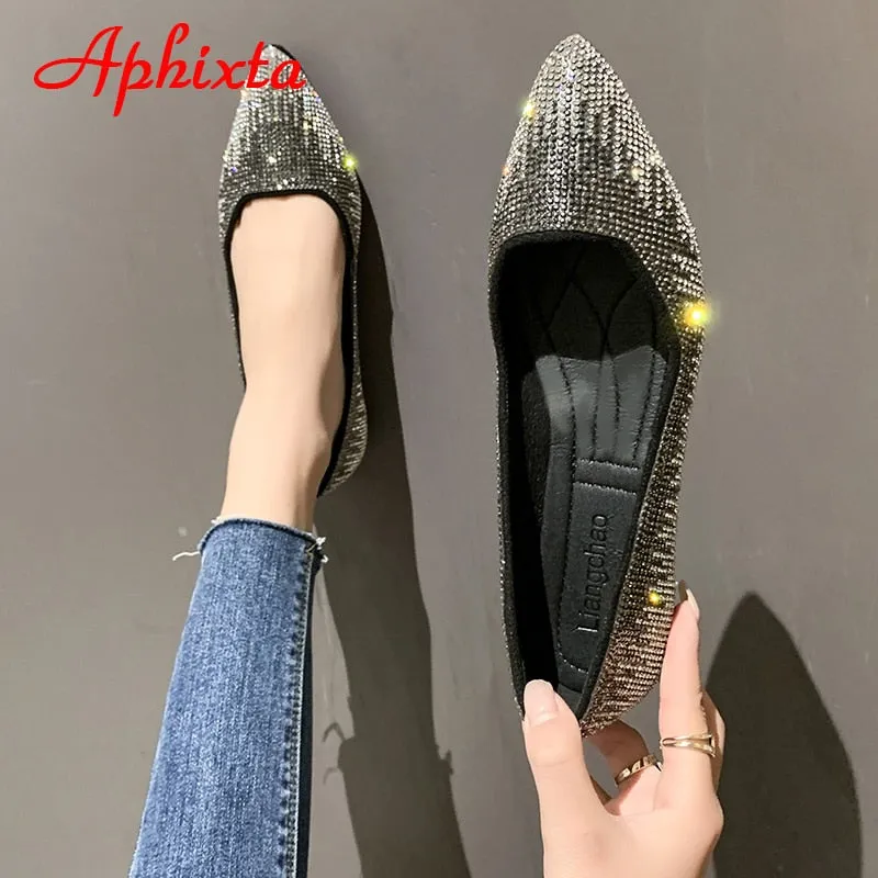 Ferragamo Ornament Loafers Crystals Loafers Women Soft Flat Heel Shoes Pointed Toe Female Ladies Slip On