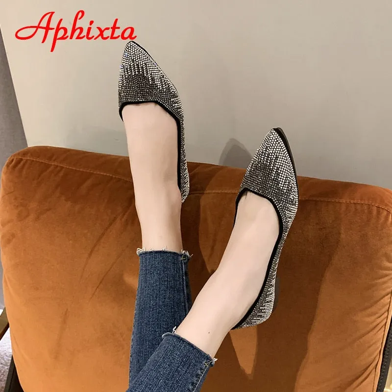 Crystals Loafers Women Soft Flat Heel Shoes Pointed Toe Female Ladies Slip On Sale