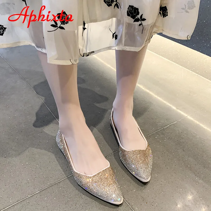 Shell Cordovan Loafers Crystals Loafers Women Soft Flat Heel Shoes Pointed Toe Female Ladies Slip On
