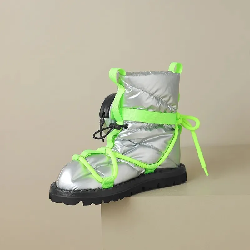 New Women Ankle Boots Fashion Design Popular Mixed Colors Female Snow Boots Platforms Winter Warm Casual Black Shoes Woman Waterproof Walking Snow Boots