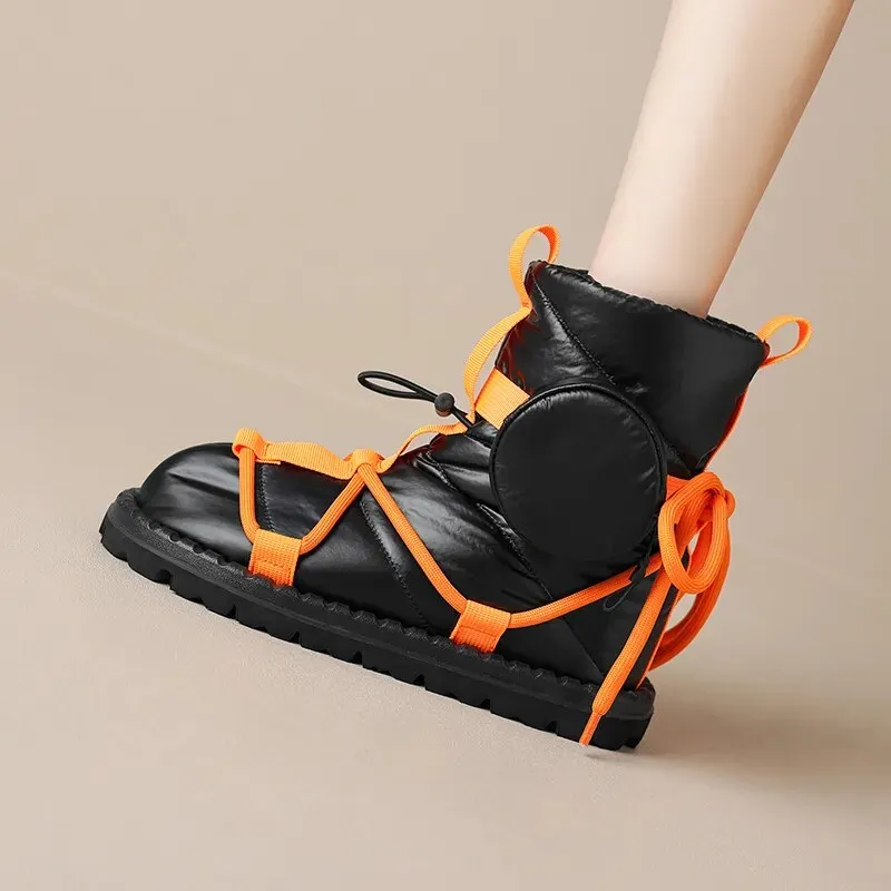 New Women Ankle Boots Fashion Design Popular Mixed Colors Female Snow Boots Platforms Winter Warm Casual Black Shoes Woman Spiderman Snow Boots Size 11