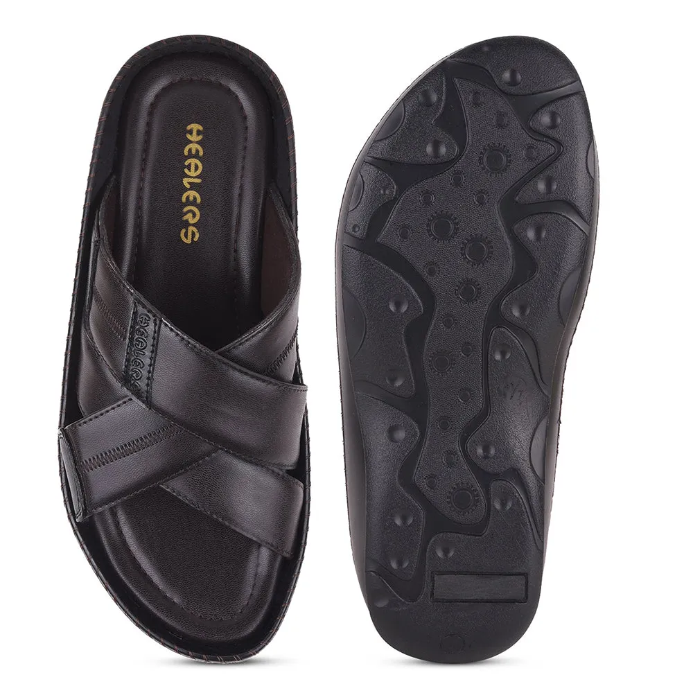 Healers Brown Casual Slippers For Men STARC-2E By Liberty Monstera Slippers