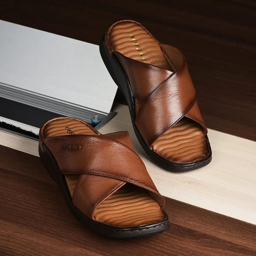 Quilted Slides Healers By Liberty Men 2191-700 Tan Casual Slippers