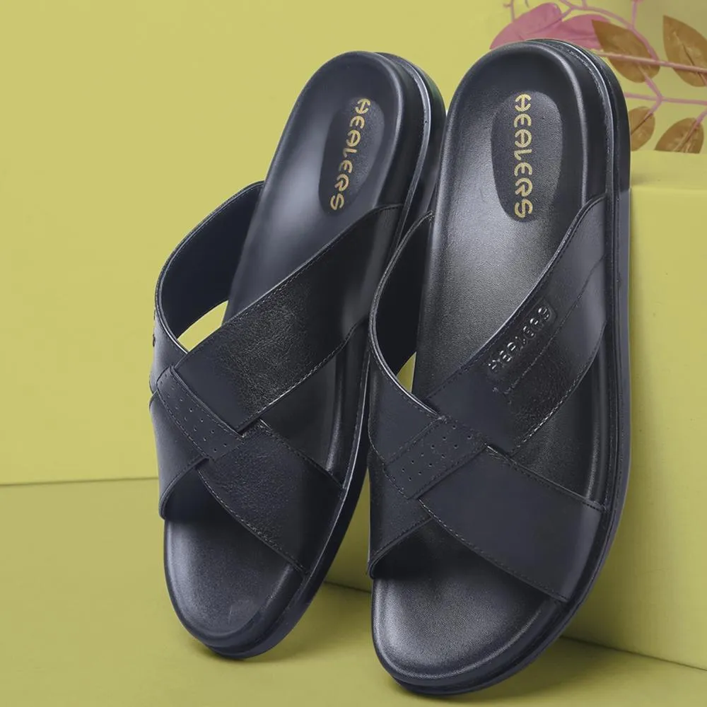 Toddlers Slippers Healers Casual Black Slippers For Men LEEKS-2 By Liberty