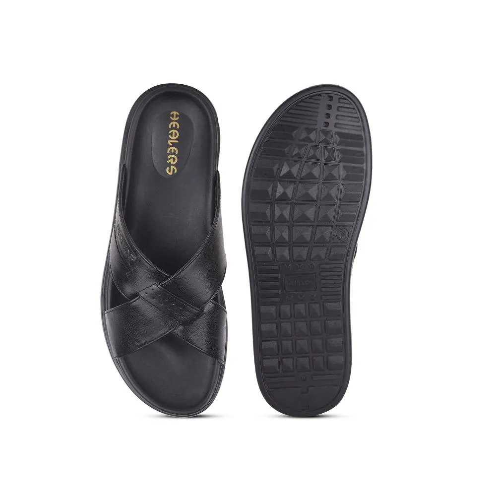 Accupressure Slippers Healers Casual Black Slippers For Men LEEKS-2 By Liberty