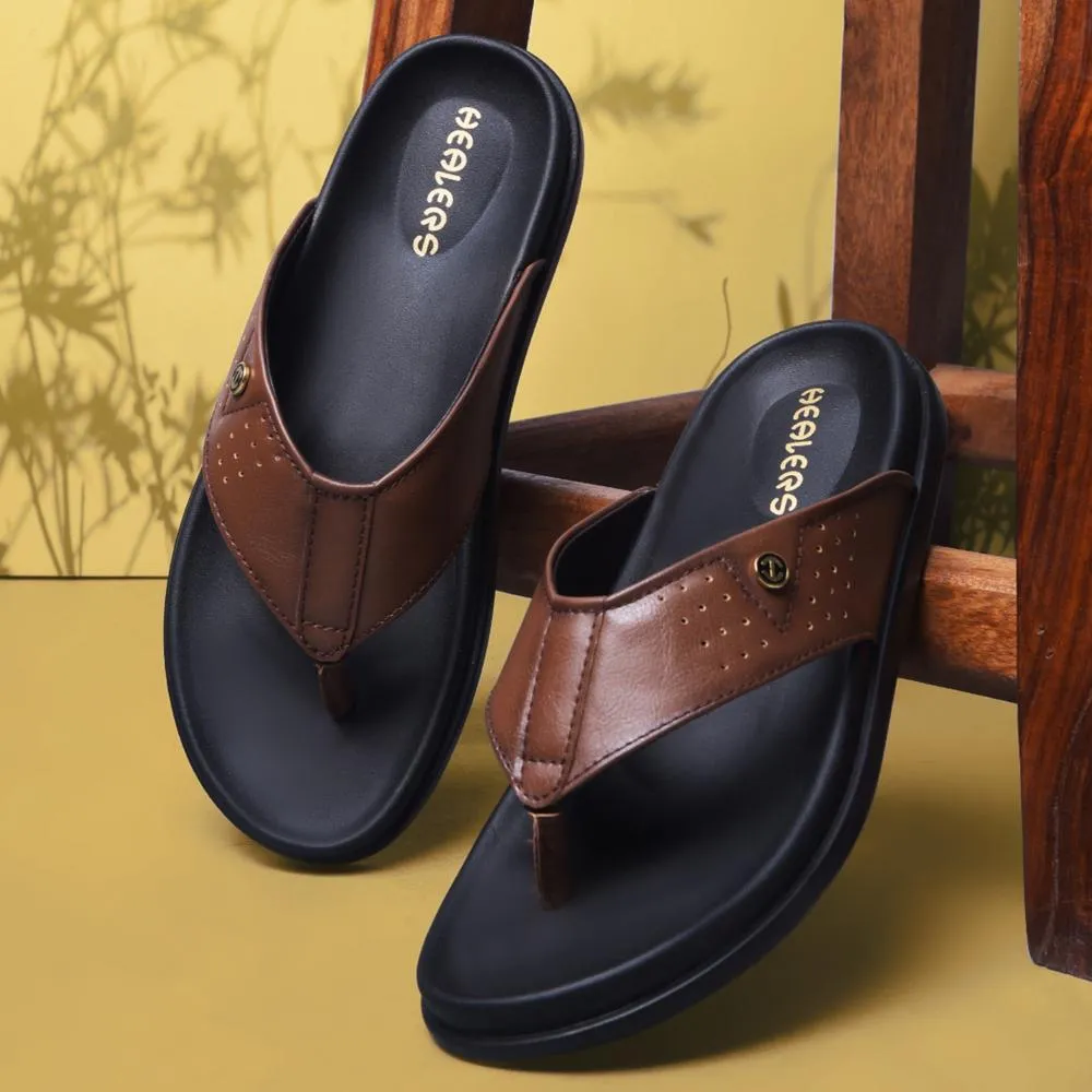 Healers Casual Tan Slippers For Men LEEKS-1 By Liberty Canvas Split Sole Ballet Slippers