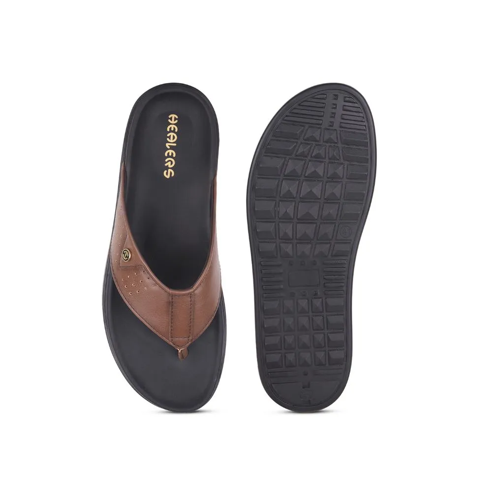 Healers Casual Tan Slippers For Men LEEKS-1 By Liberty Needlepoint Slippers