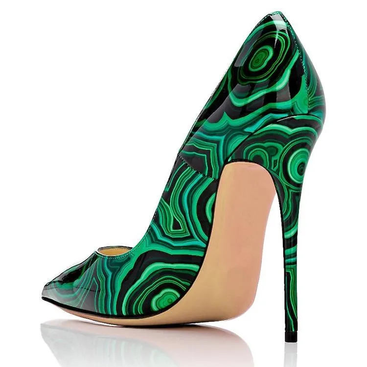 High-heels with Green-and-black Pattern Fashion Evening Party Shoes Custom Made Asics Shoes