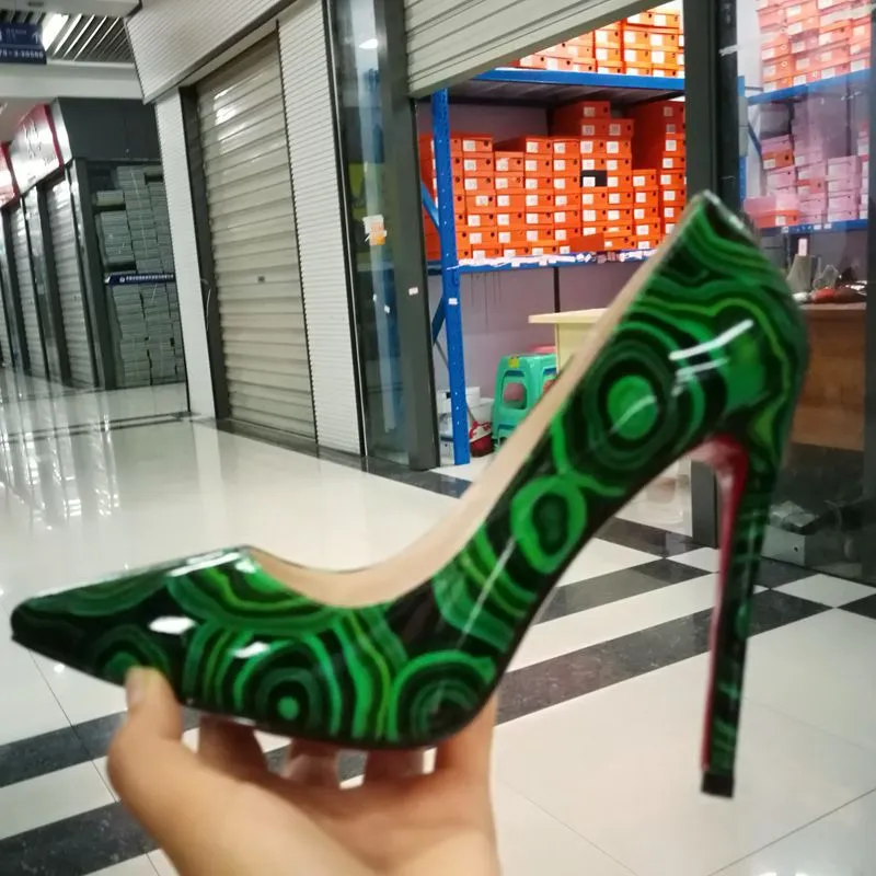 High-heels with Green-and-black Pattern Fashion Evening Party Shoes Asics Tiger Outlet Shoes