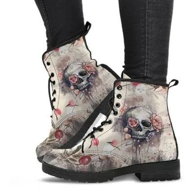 Dress Snow Boots HOT Skeleton Women Snow Ankle Boots Motorcycle Skull Pansy Low Heels Shoes