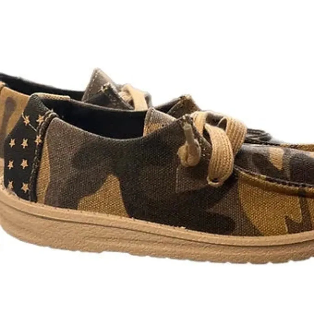 Youth kid's Gray & Tan Camo 'Lil Cade' Shoes Asics Solution Swift Ff 2 Tennis Shoe