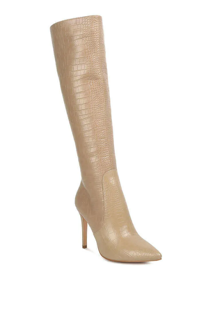 indulgent high heel croc calf boots Olathe Boots