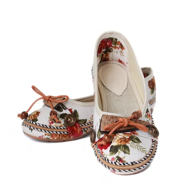 Shoes Bridal Flats Round Toe Flat Shoes High Quality Cute Sen Women Shoes National Wind Shallow Mouth Floral Flower Comfortable Soft Bottom Shoes