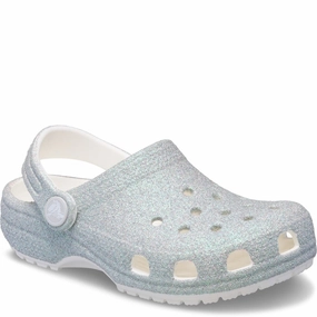 Crocs Kids Classic Glitter Clog Versatile Walking Shoes Shell Trim