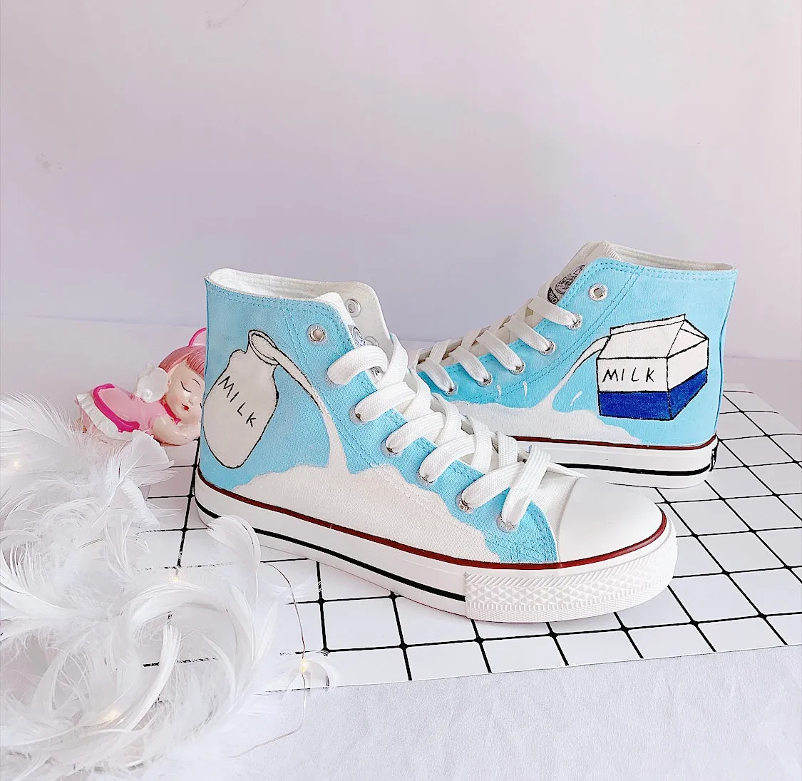 Doll Shoes Flats Light Blue Milk Canvas Shoes AD11022