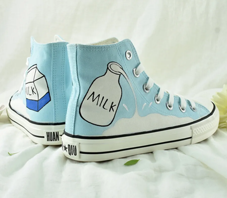 Best Long Distance Running Shoes For Flat Feet Light Blue Milk Canvas Shoes AD11022