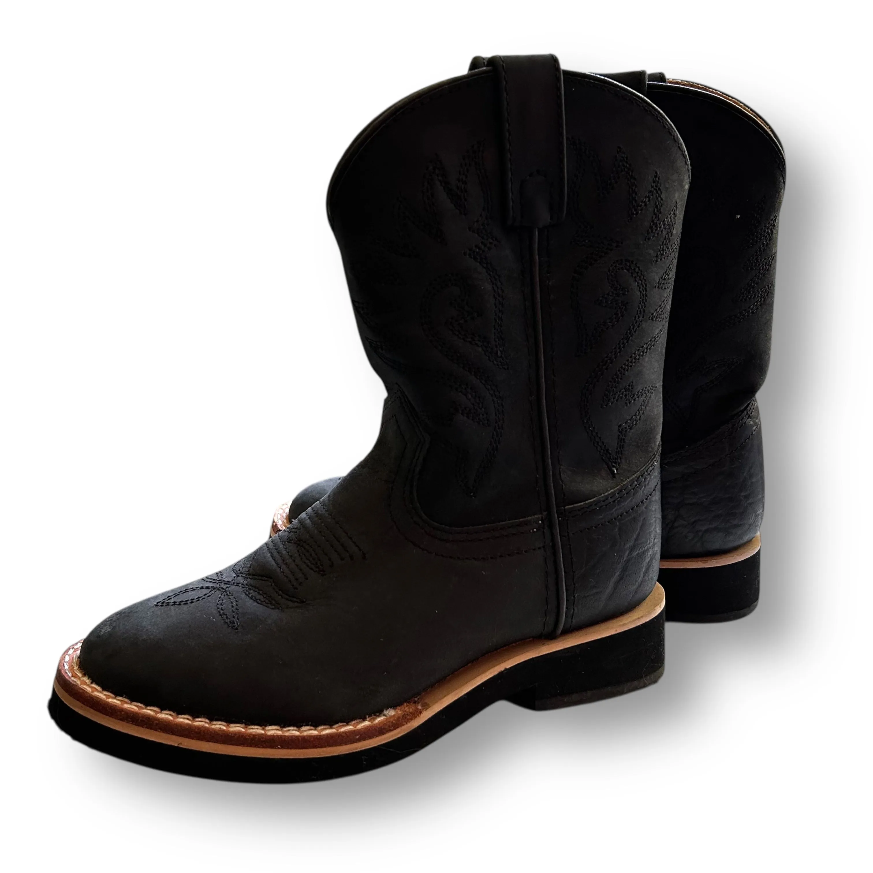 Justin Western Boots Black Leather Size 12.5 Kids Cowboy Boots Boots With Insoles