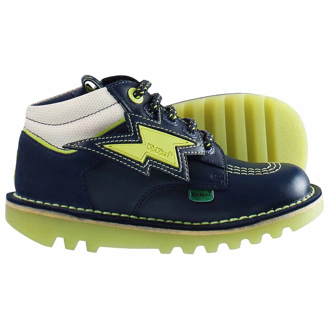 Grey Boots Kickers Hi Bolt Classic Kids Navy Boots