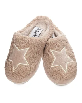 Big Fluffy Slippers Kids' Embroidered Shaggy Star Non-Skid Slippers