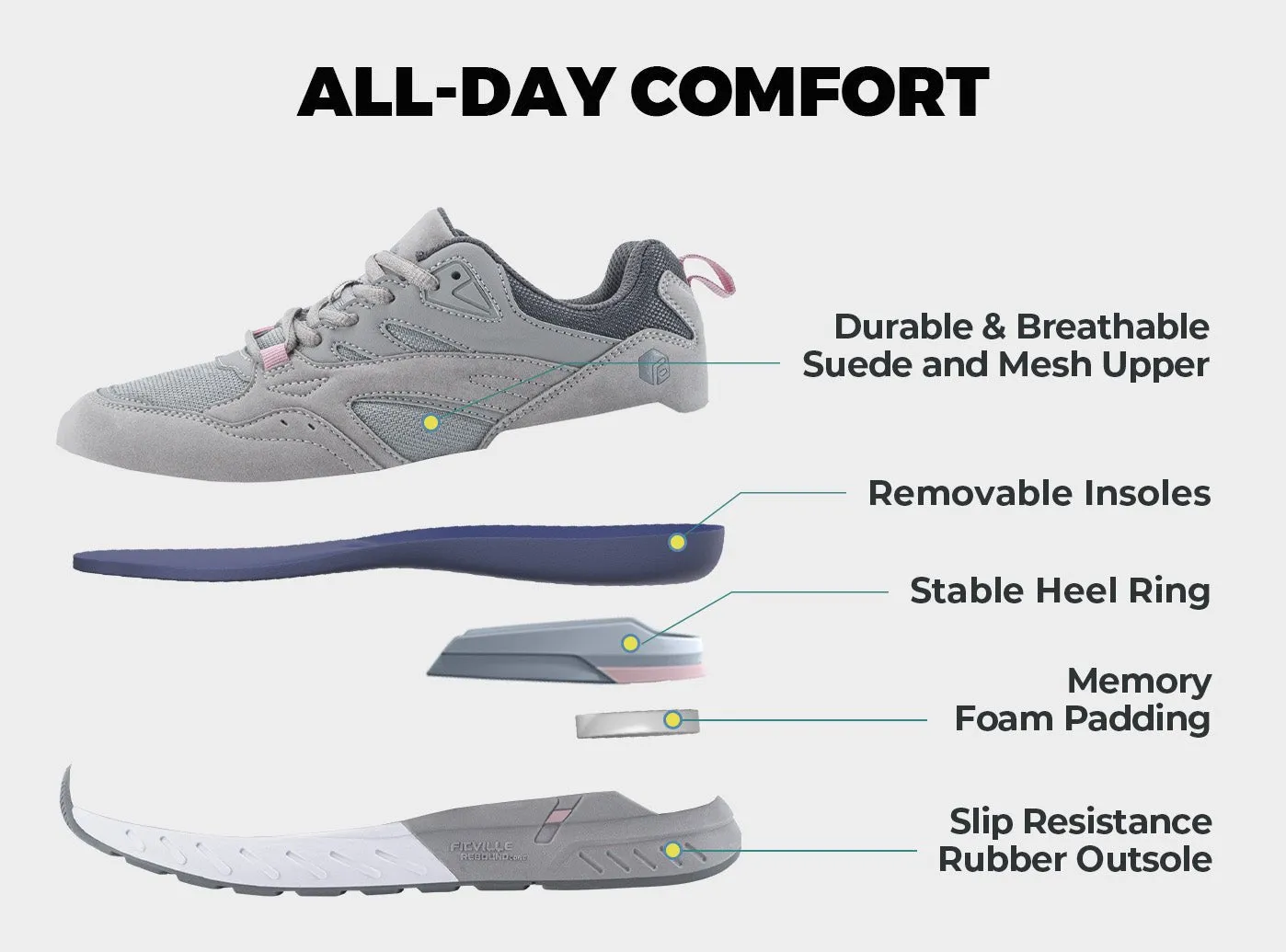 FitVille Women's Rebound Core Walking Shoes V9 Convertible Shoes Heels To Flats