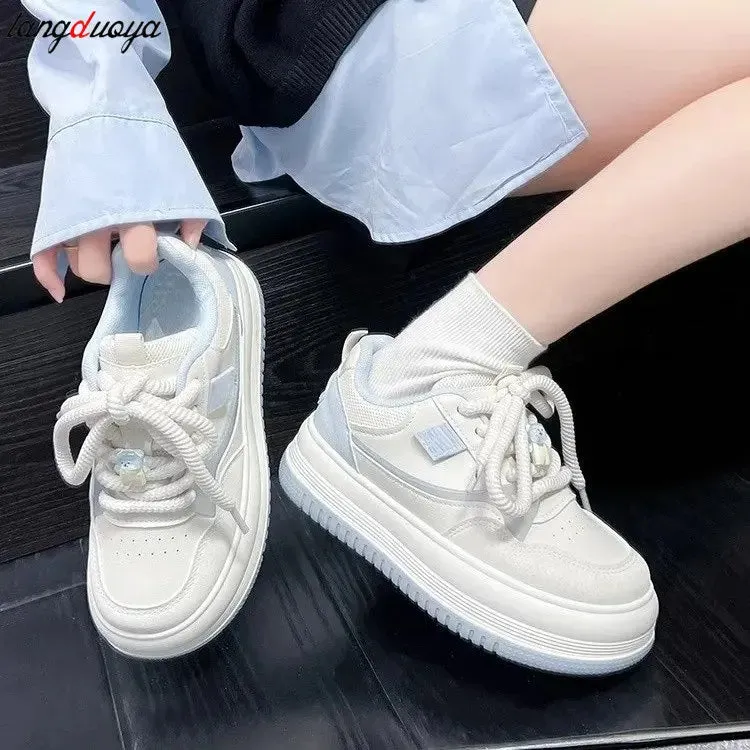 Coach Leah Platform Loafers Ladies Sneakers New Harajuku style Platform Sports Shoes Women's Kawaii blue Shoes Fashion Lace-up Vulcanize Shoes Tennis Shoes