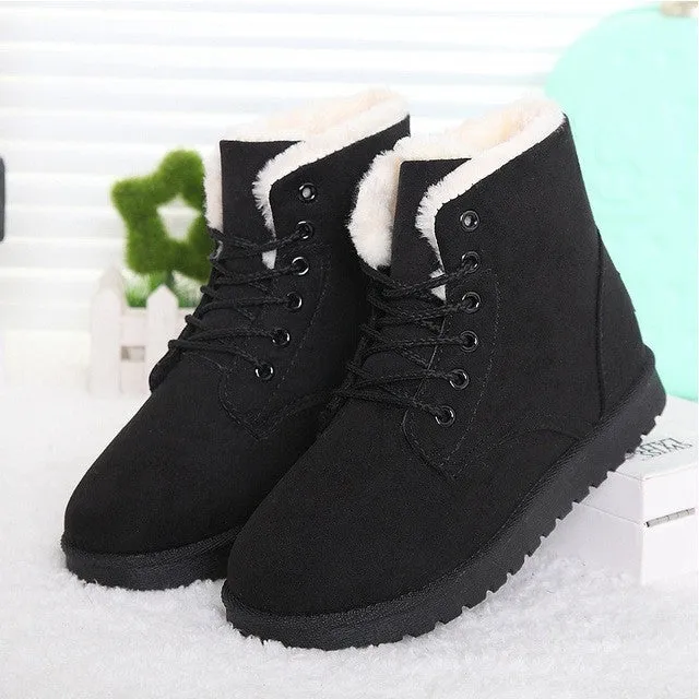 Snow Boot Stores Near Me LAKESHI Women Boots Fashion Botas Femininas Warm Winter Snow Boots Female Lace Up Fur Ankle Boots 7 Color Flats Ladies Shoes