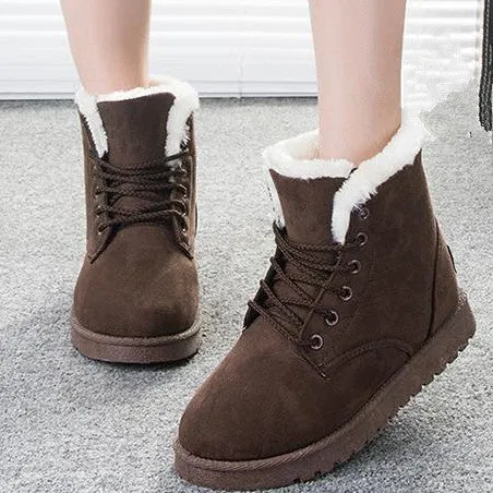 LAKESHI Women Boots Fashion Botas Femininas Warm Winter Snow Boots Female Lace Up Fur Ankle Boots 7 Color Flats Ladies Shoes Sorel Snow Boots Clearance