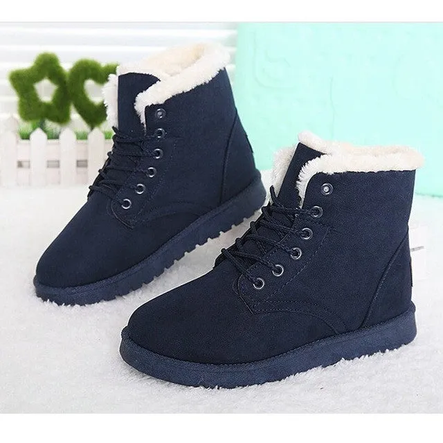Ugg Birch Waterproof Snow Boot LAKESHI Women Boots Fashion Botas Femininas Warm Winter Snow Boots Female Lace Up Fur Ankle Boots 7 Color Flats Ladies Shoes