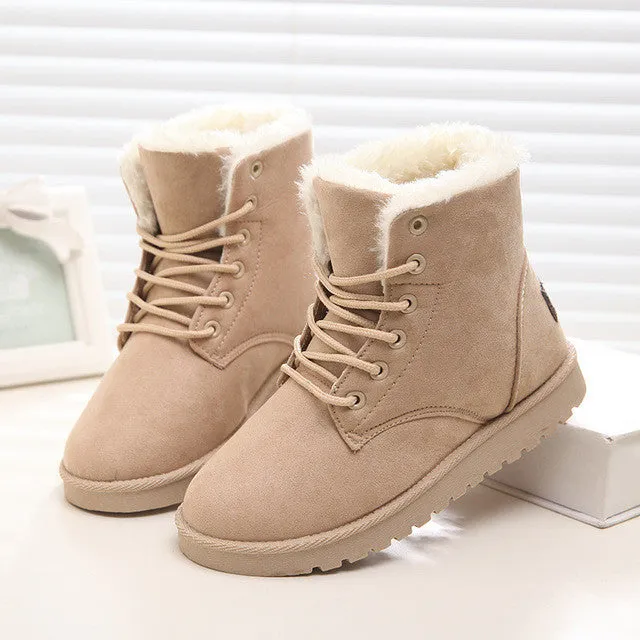 Vans Remedy Snow Boot LAKESHI Women Boots Fashion Botas Femininas Warm Winter Snow Boots Female Lace Up Fur Ankle Boots 7 Color Flats Ladies Shoes