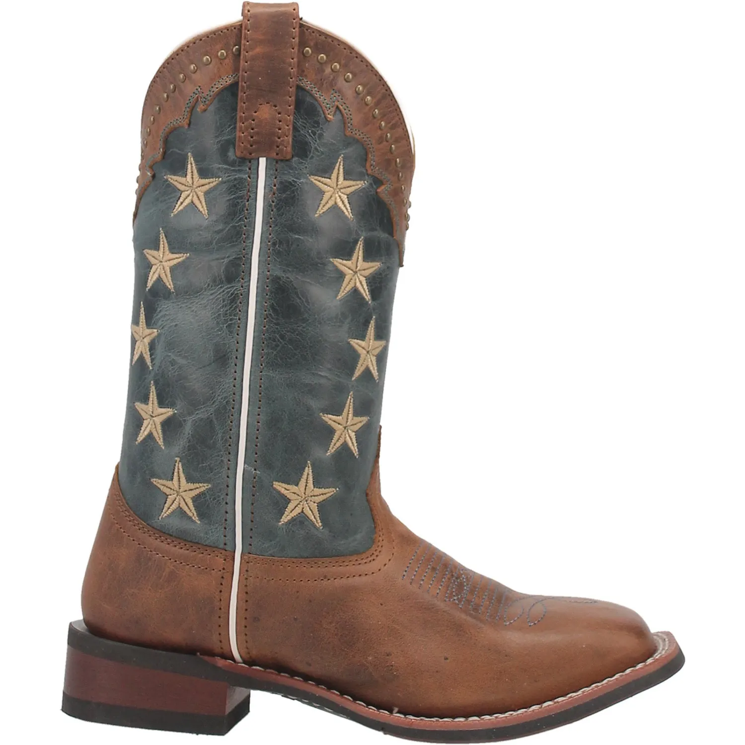 Laredo Womens Early Star Cowboy Boots Leather Tan/Blue Denim Herman Survivors Steel Toe Boots