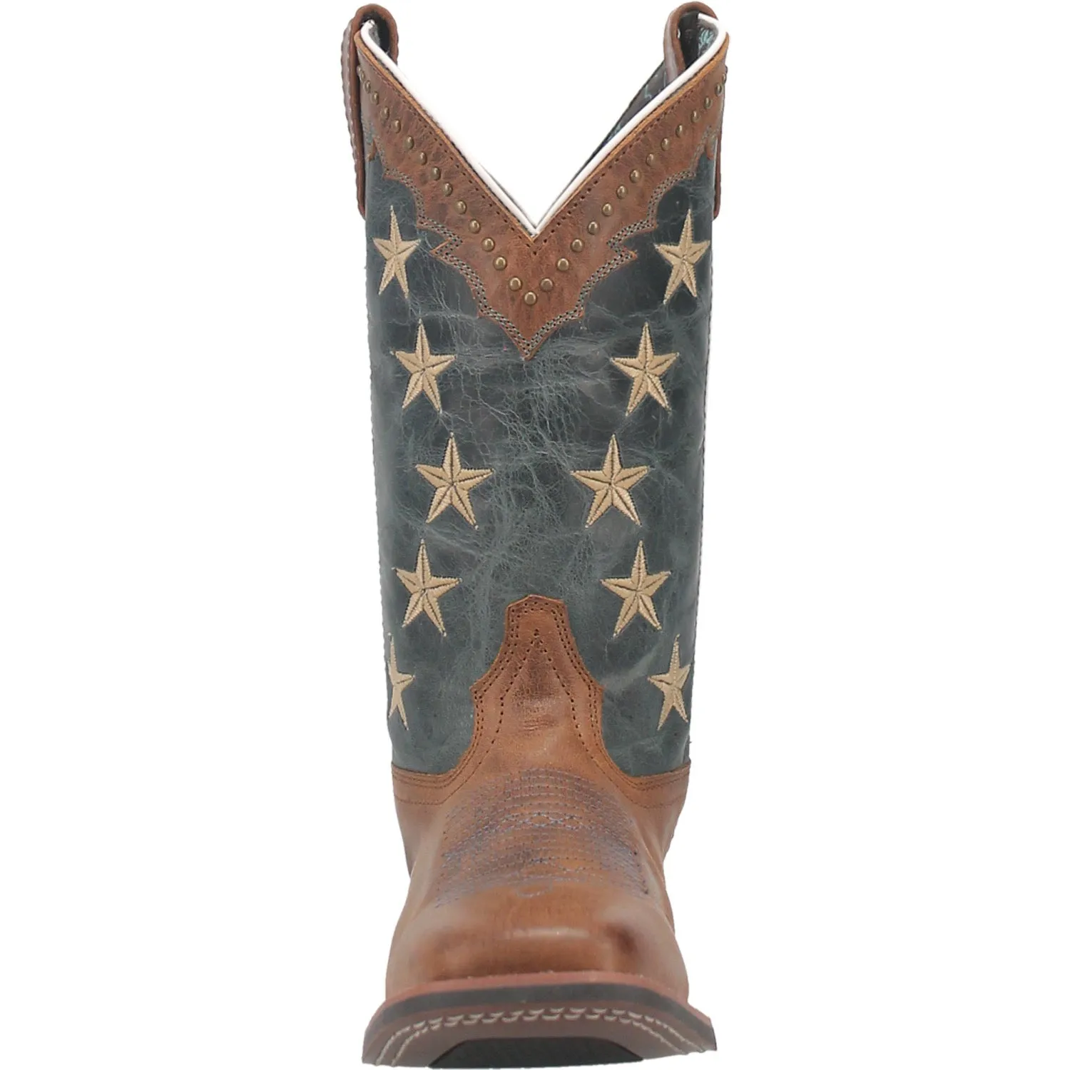 Laredo Womens Early Star Cowboy Boots Leather Tan/Blue Denim Flat Dress Boots