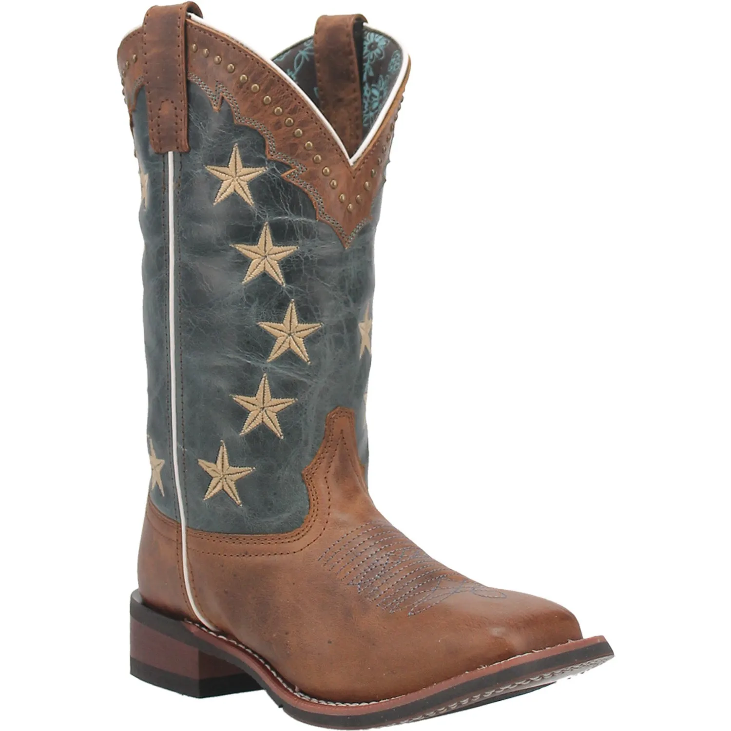 Skull Boots Laredo Womens Early Star Cowboy Boots Leather Tan/Blue Denim
