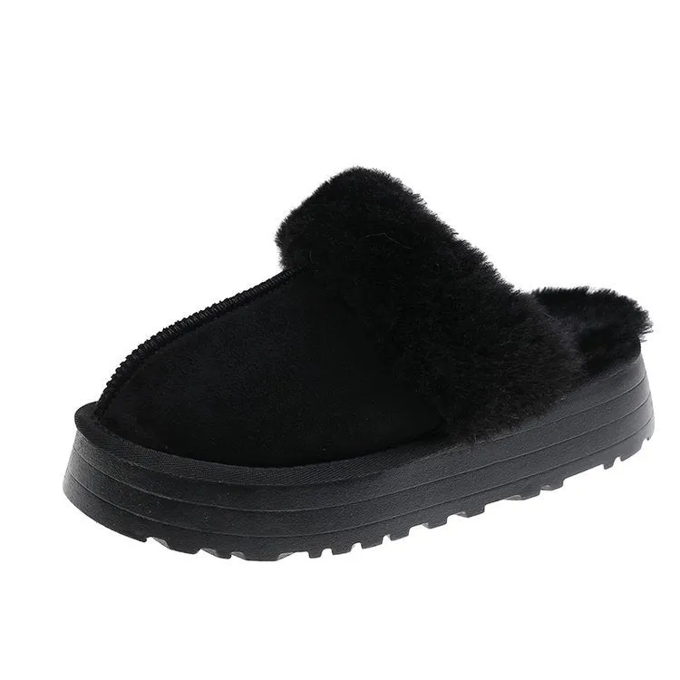 Leather Fur Integrated Plush Slippers Outerwear Thick Soled Women Cotton Shoes Slides Shoes