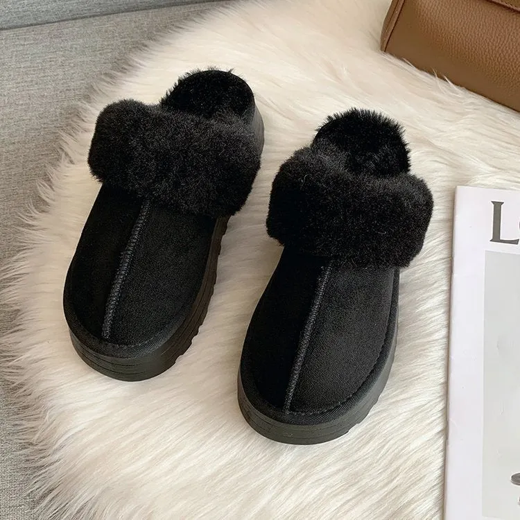 Slippers At Kohls Leather Fur Integrated Plush Slippers Outerwear Thick Soled Women Cotton Shoes