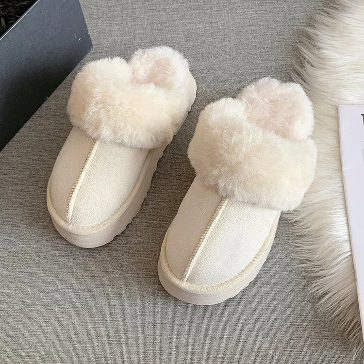 Versace Slides Leather Fur Integrated Plush Slippers Outerwear Thick Soled Women Cotton Shoes