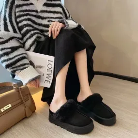 Leather Fur Integrated Plush Slippers Outerwear Thick Soled Women Cotton Shoes Slippers For Bathing