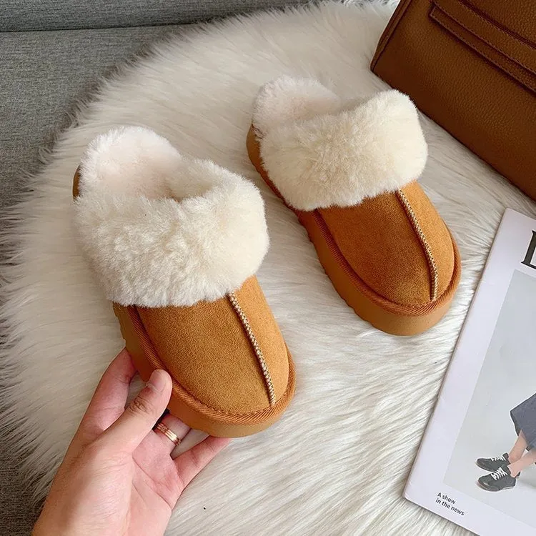 Baby Bear Slippers Leather Fur Integrated Plush Slippers Outerwear Thick Soled Women Cotton Shoes