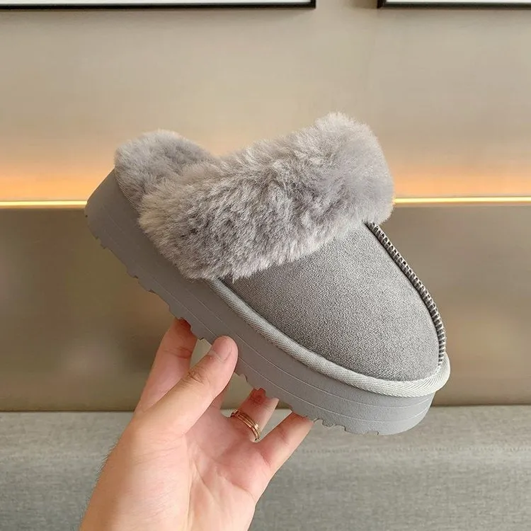 Cosyfeet Slippers Leather Fur Integrated Plush Slippers Outerwear Thick Soled Women Cotton Shoes