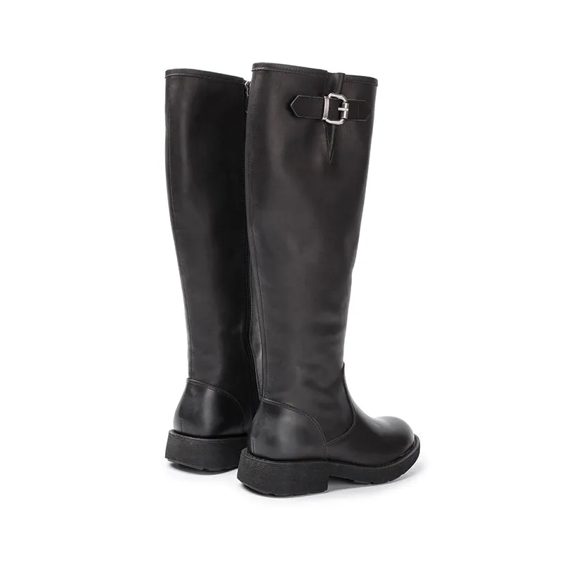 Snow Boot Styles Leather Knee High Boots Side Zip Riding Boots in Black - Saddle Boots