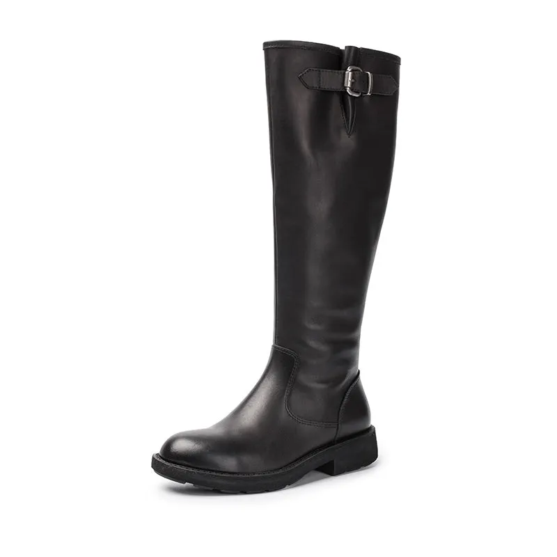 Kombi Snow Boots Leather Knee High Boots Side Zip Riding Boots in Black - Saddle Boots