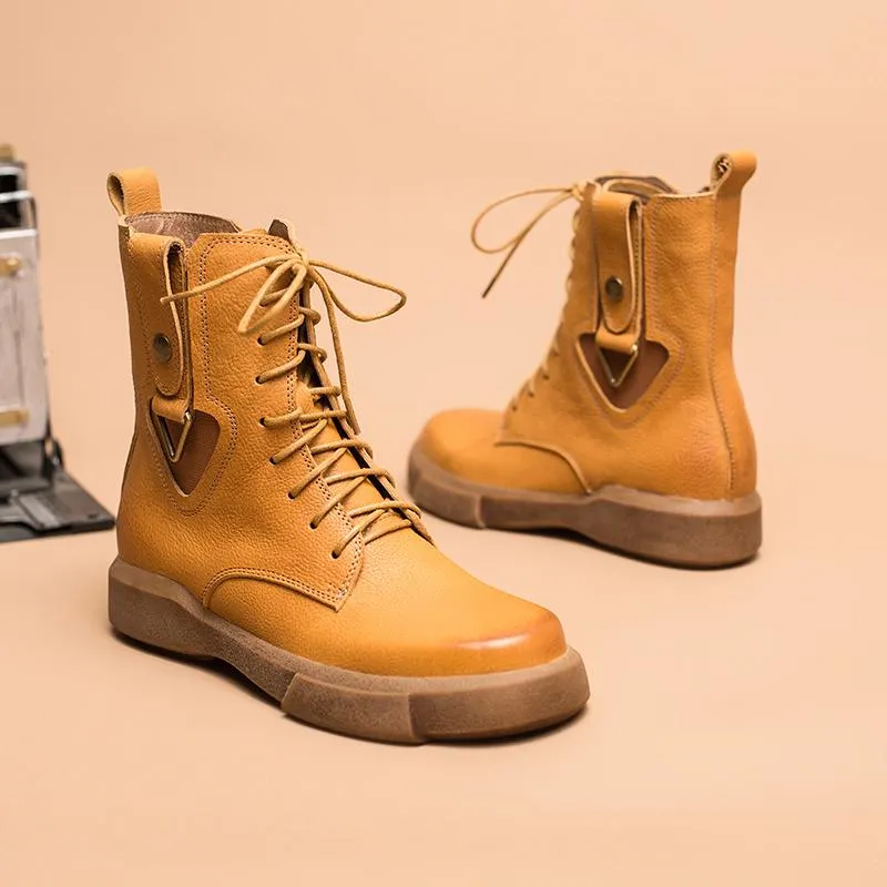 Types Of Snow Boots Leather Martin Boots Designer Retro Chunky Riding Boots Side Heart Shape Handmade Coffee/Black/Yellow