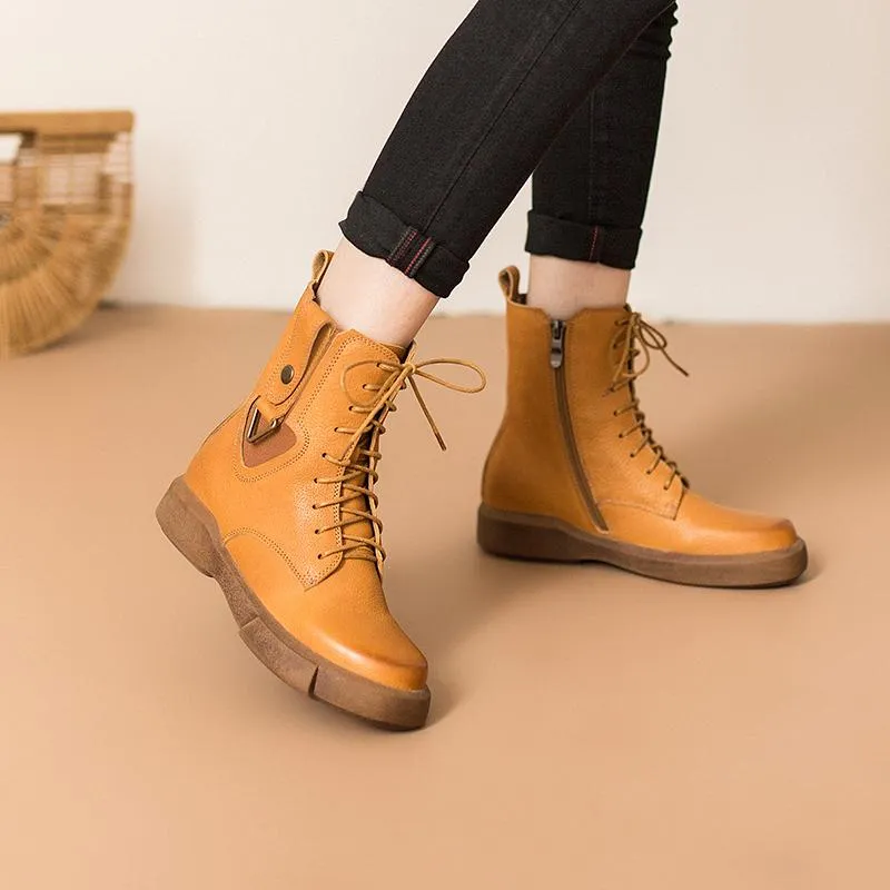 High Knee Snow Boots Leather Martin Boots Designer Retro Chunky Riding Boots Side Heart Shape Handmade Coffee/Black/Yellow