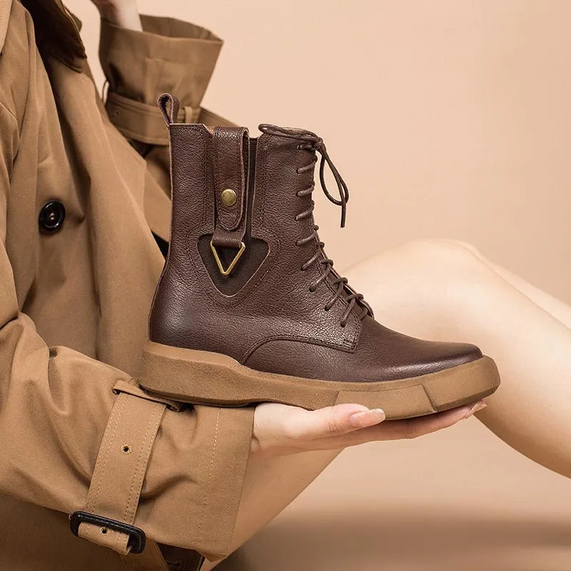 Leather Martin Boots Designer Retro Chunky Riding Boots Side Heart Shape Handmade Coffee/Black/Yellow Roxy Snow Boots