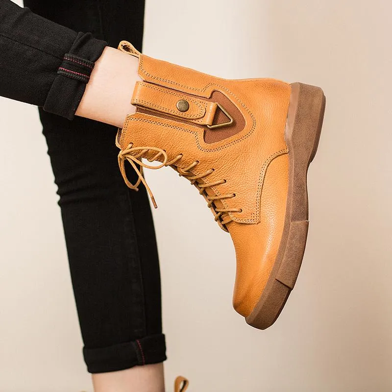 Vans Standard Mid Chelsea Snow Mte Boots Leather Martin Boots Designer Retro Chunky Riding Boots Side Heart Shape Handmade Coffee/Black/Yellow