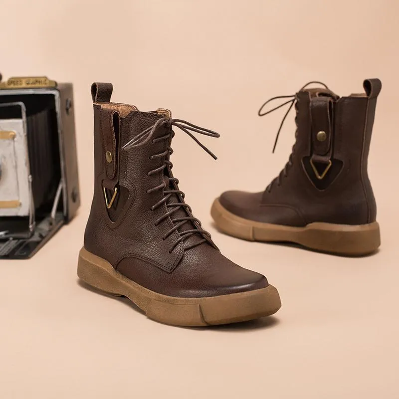 Top Snow Boot Brands Leather Martin Boots Designer Retro Chunky Riding Boots Side Heart Shape Handmade Coffee/Black/Yellow