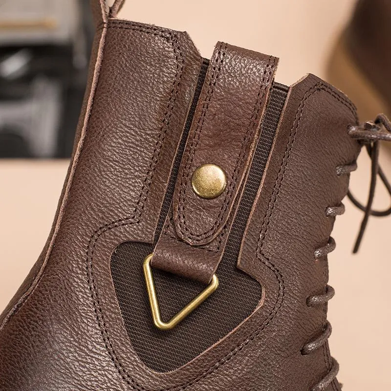 Snow Boots For Sale Leather Martin Boots Designer Retro Chunky Riding Boots Side Heart Shape Handmade Coffee/Black/Yellow