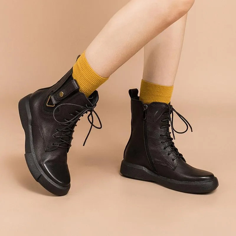 Leather Martin Boots Designer Retro Chunky Riding Boots Side Heart Shape Handmade Coffee/Black/Yellow Skechers Synergy Snow Boot